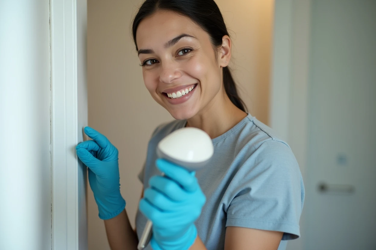 Personal limpiando sanitario y kitchenette